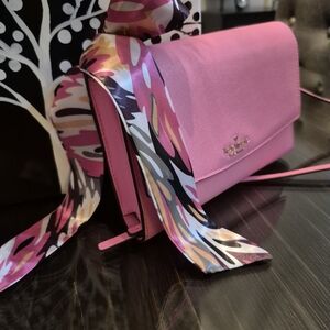 Kate Spade Bright Pink Small Crossbody Bag with Floral Scarf Included! NWOT!